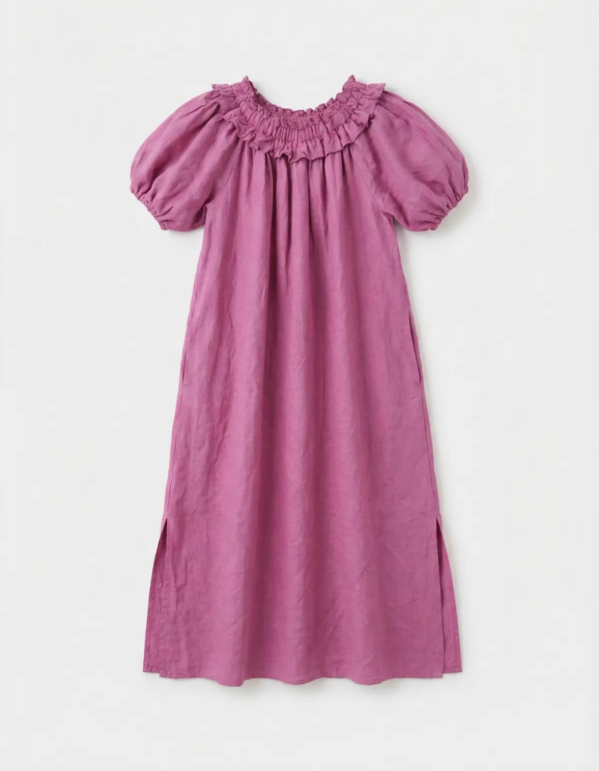 OFF THE SHOULDER SIDE SPLIT LINEN MAXI DRESS