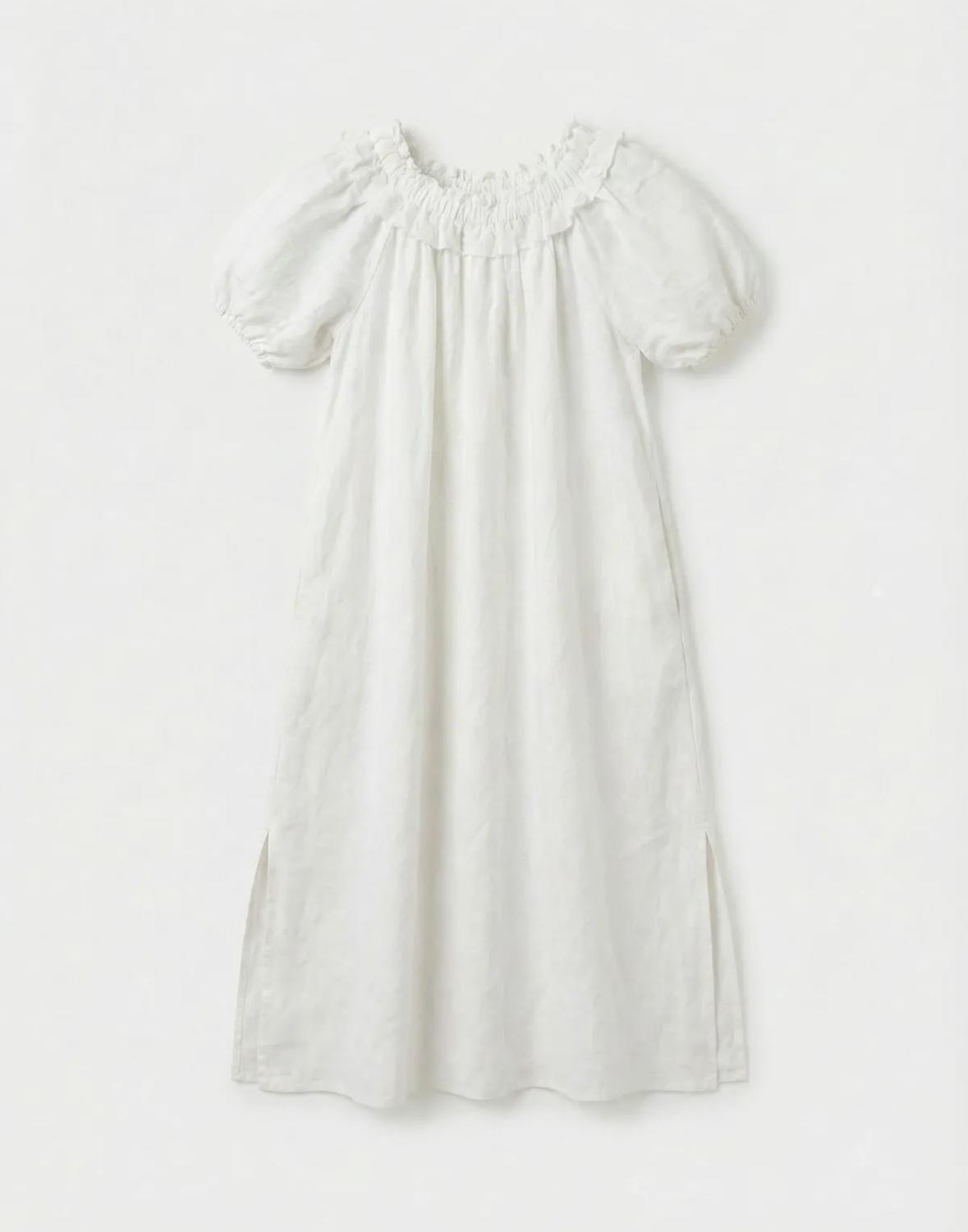 OFF THE SHOULDER SIDE SPLIT LINEN MAXI DRESS
