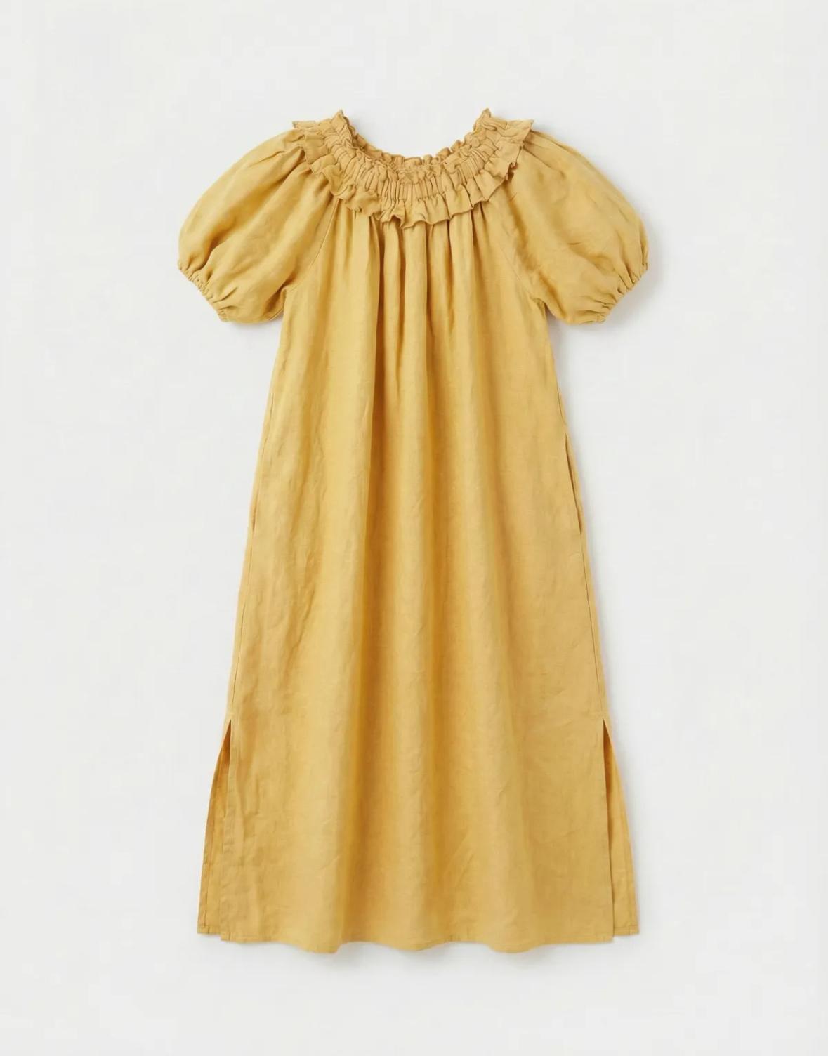 OFF THE SHOULDER SIDE SPLIT LINEN MAXI DRESS