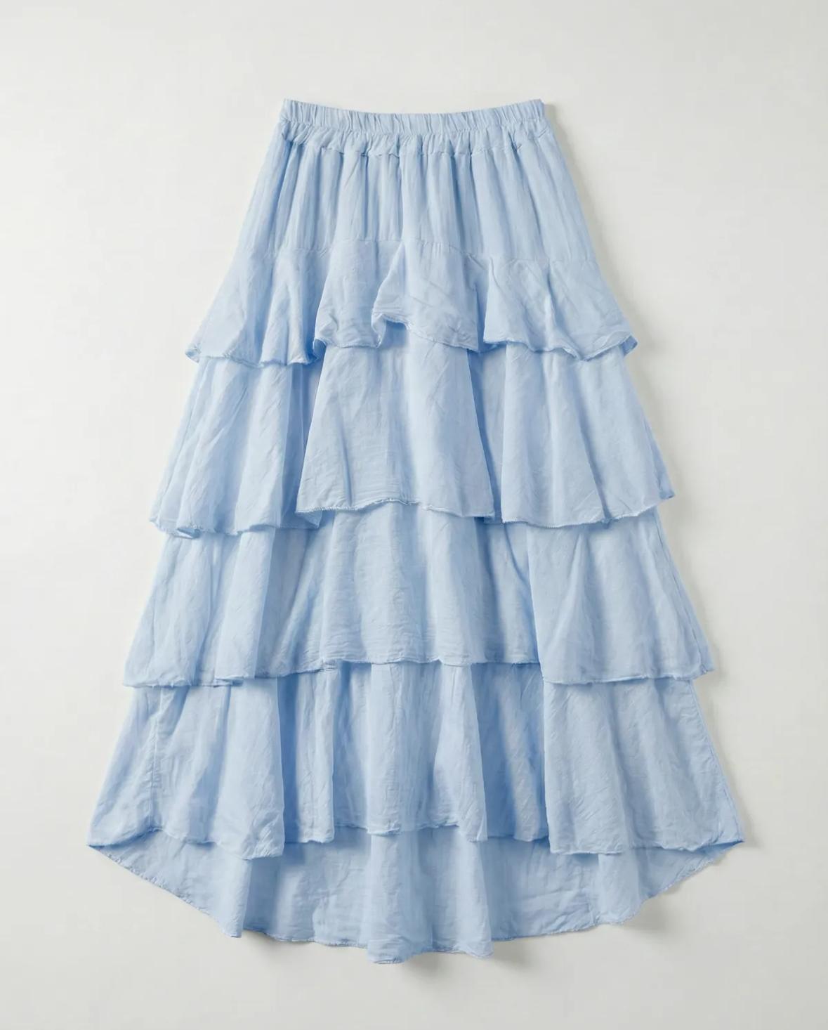 ELASTICATED WAIST RUFFLE TIERED SKIRT