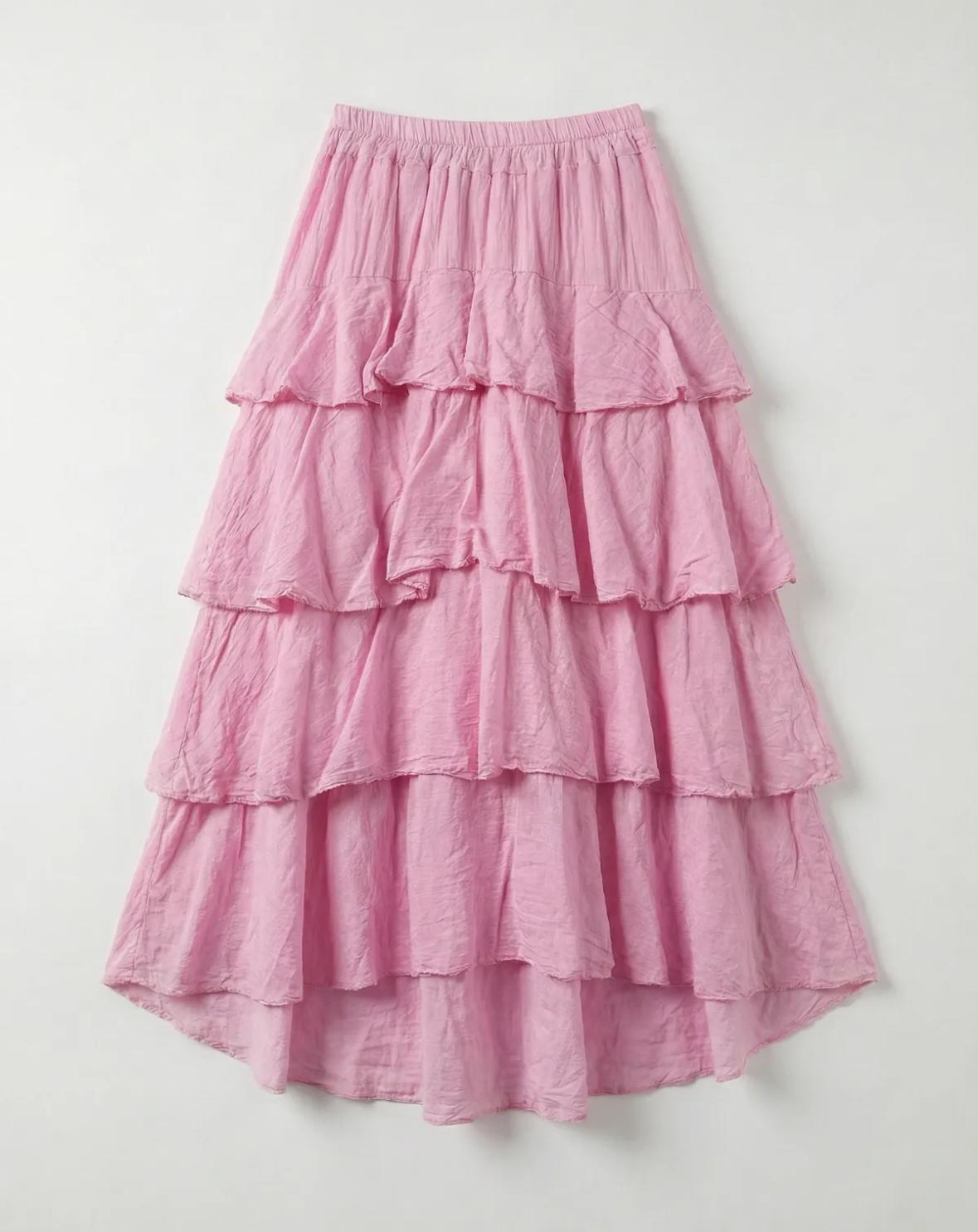 ELASTICATED WAIST RUFFLE TIERED SKIRT