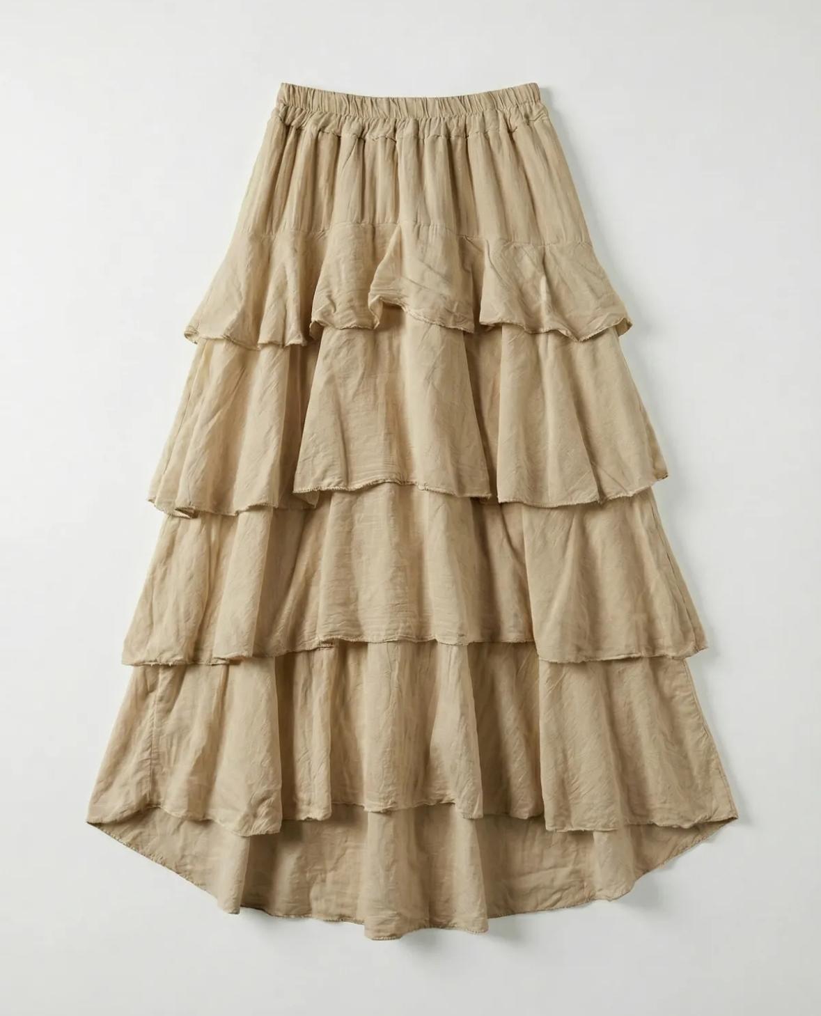 ELASTICATED WAIST RUFFLE TIERED SKIRT
